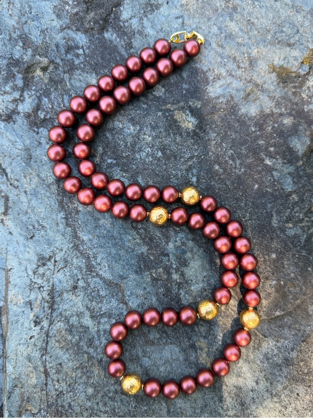 Vintage Napier Burgundy Pearl Gold Beaded Necklace